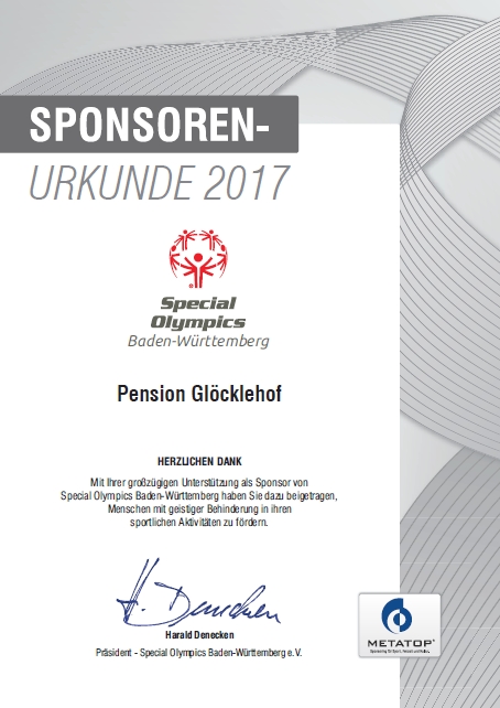 Sponsorship certificate Special Olympics